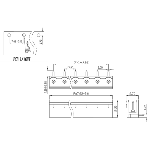 7.62mm de picb de tampa de 7,62 mm de conector masculino e feminino